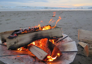 a firepan used on the edge of a lake